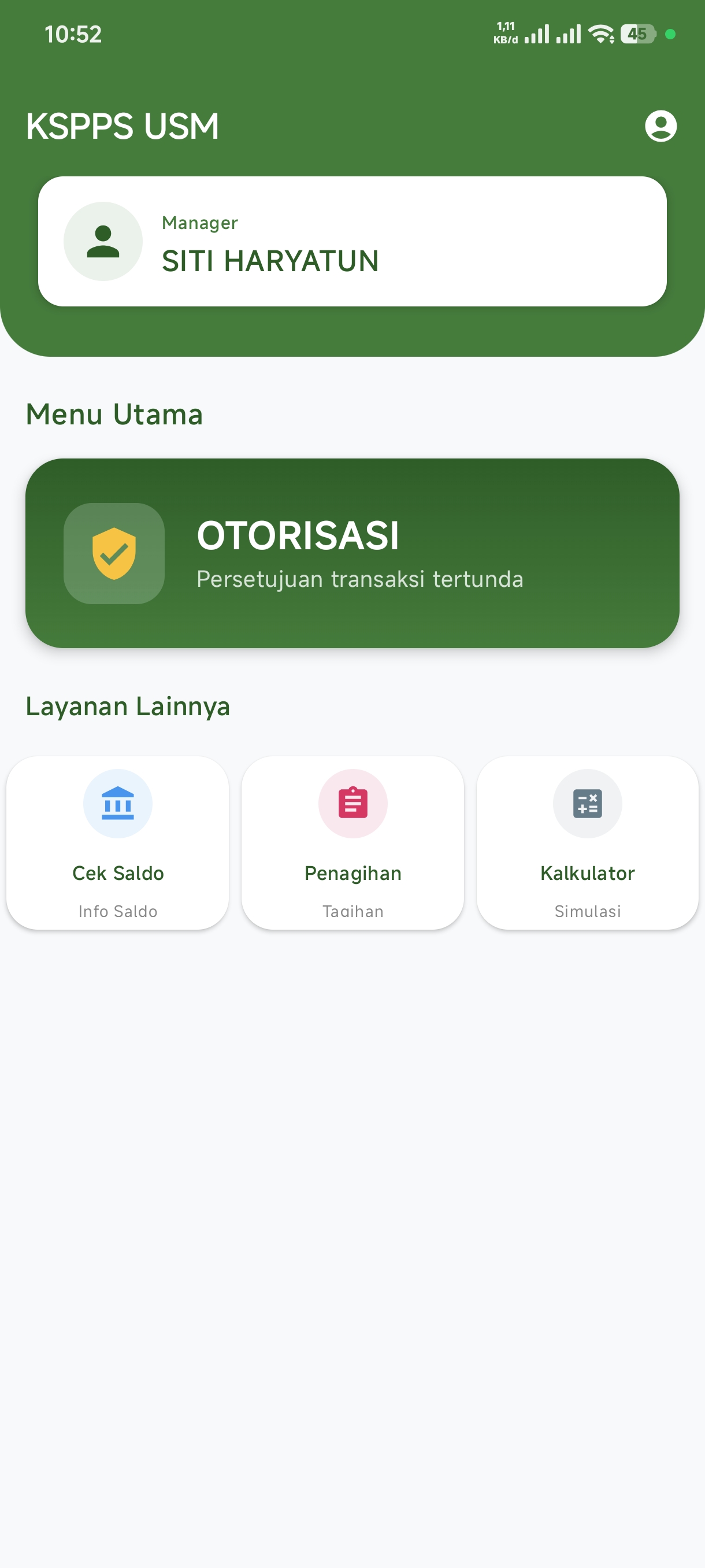 Menu Otorisasi Kolektor Mobile